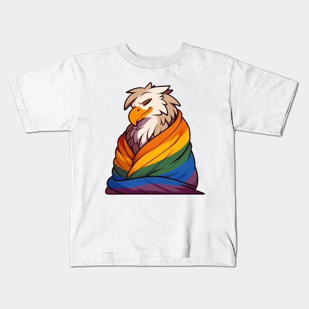 Comfy Womfy Furry Pride Griffin LGBTQ Rainbow Kids T-Shirt by Blue Bull Bazaar